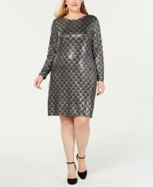 Plus Size Metallic Scalloped-Print Cowl-Neck Dress at Macys